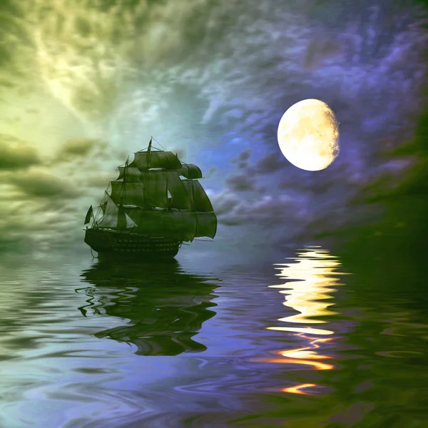 Vitorlás hajó sunset táj ellen — Stock Fotó