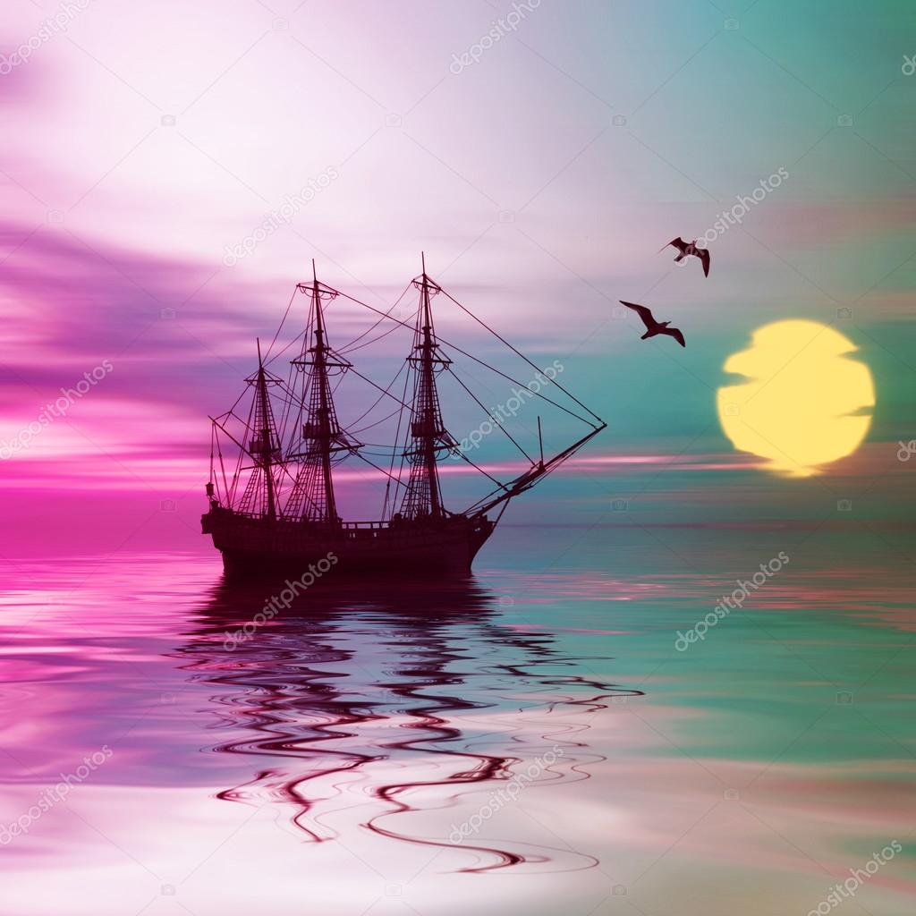 Sailboat against sunset landscape