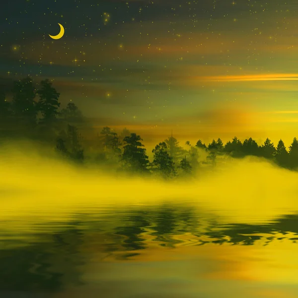 夜の神秘的な湖 — ストック写真