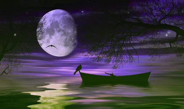 Tajemnicze jezioro w nocy — Zdjęcie stockowe