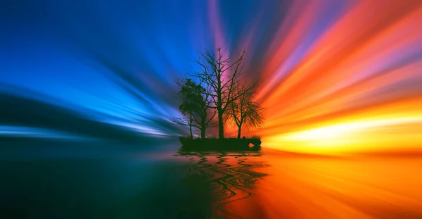 神秘的湖日落 — 图库照片
