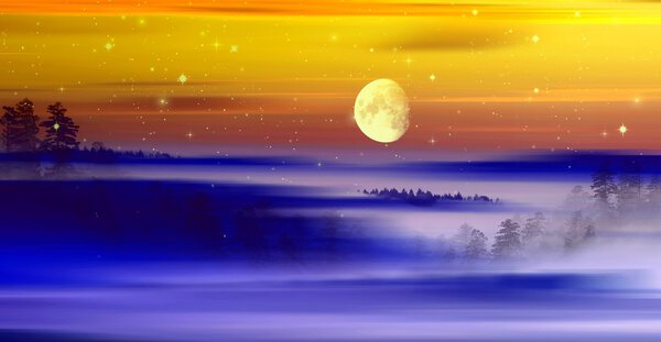 Illustration of beautiful colorful night landscape