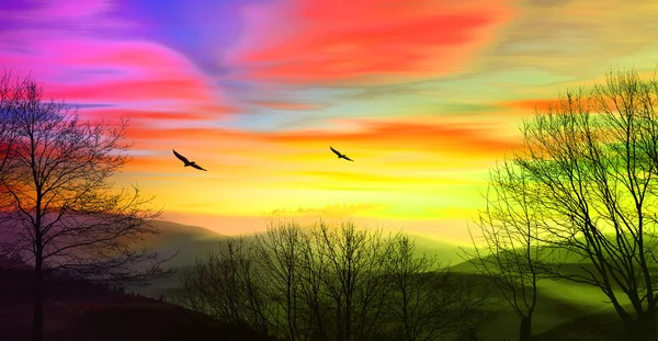 Colorful sundown landscape — Stock Photo, Image