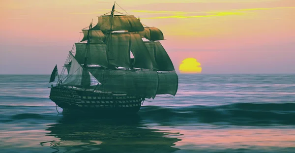 Vitorlás hajó egy gyönyörű táj ellen — Stock Fotó