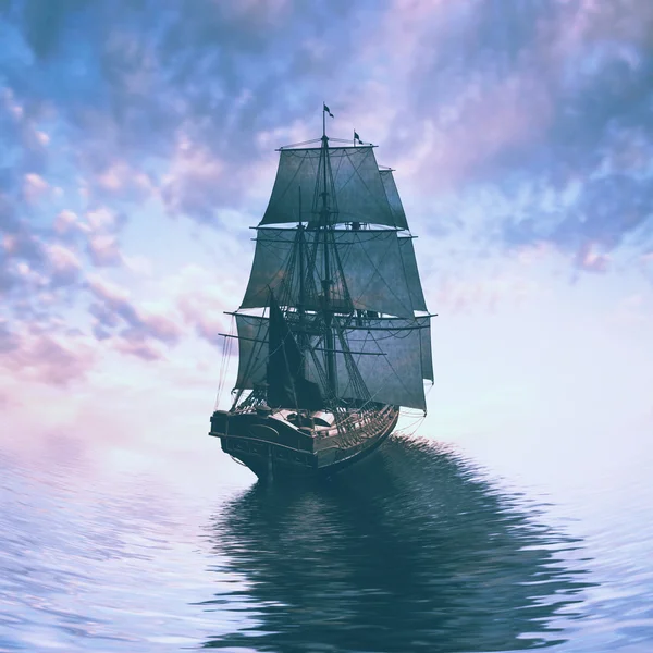 Vitorlás hajó egy gyönyörű táj ellen — Stock Fotó
