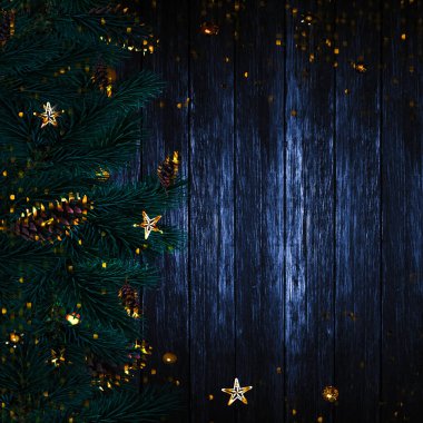 Üç boyutlu illüstrasyon. Köknar ağacı dallı Noel tebrik kartı.