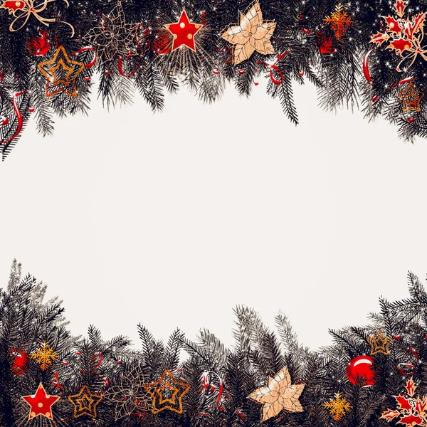 3D插图 带有冷杉树枝背景的圣诞贺卡 — 图库照片