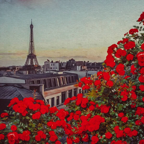 Vintage Paris Postcard Imitation Oil Painting Oil Painting Imitation Illustration — Stock Photo, Image