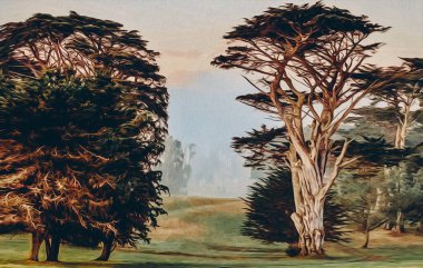 Lincoln Park - San Francisco. Yağlı boya taklidi. 3B illüstrasyon. 