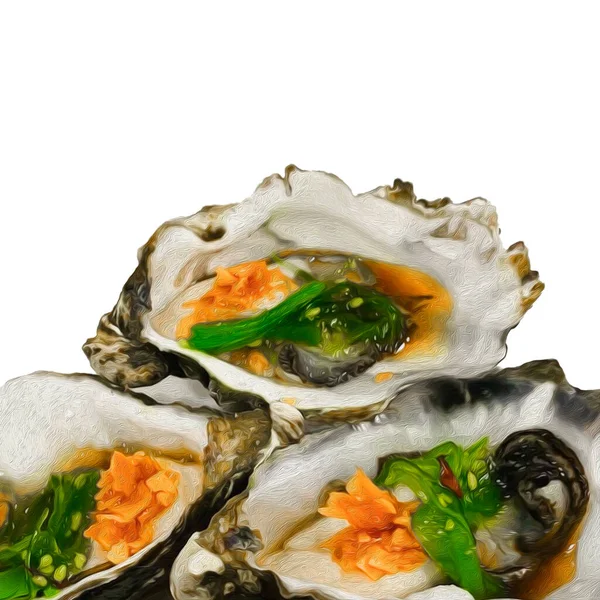 白色背景的牡蛎 油画模仿 3D插图 — 图库照片