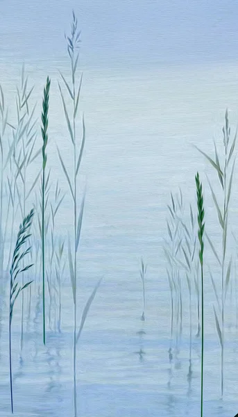 Erba Fiume Nell Acqua Pittura Olio Imitazione Illustrazione — Foto Stock