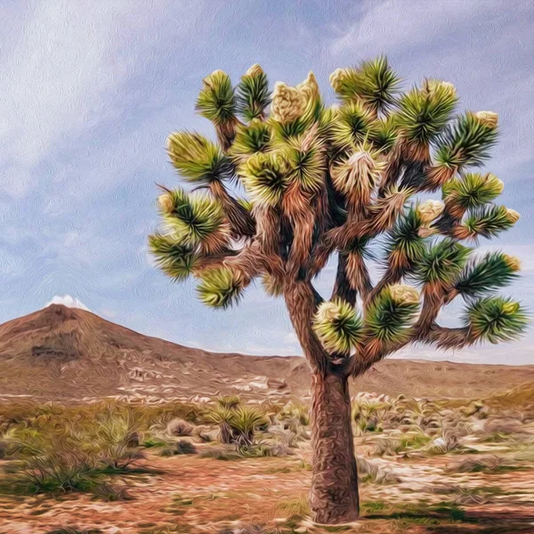 A tree in the Mojave Desert. Oil painting imitation. 3D illustration.