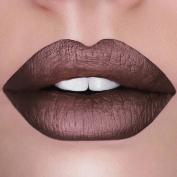 嘴唇上的褐色口红 油画模仿 3D插图 — 图库照片