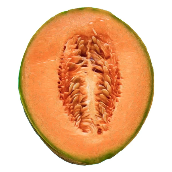 Melon Mûr Dans Une Coupe Imitation Peinture Huile Illustration — Photo