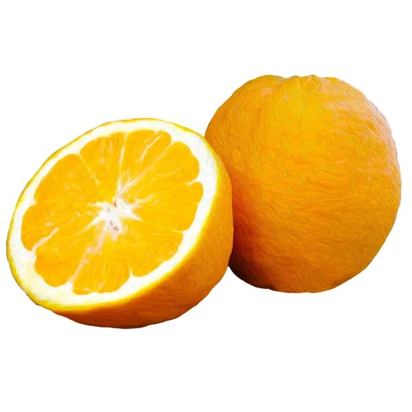 Ripe Orange Isolated White Background Oil Painting Imitation Illustration — Stock Photo, Image