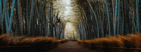 Sagano Bamboo Grove Arashiyama Park Kyoto Pittura Olio Imitazione Illustrazione — Foto Stock