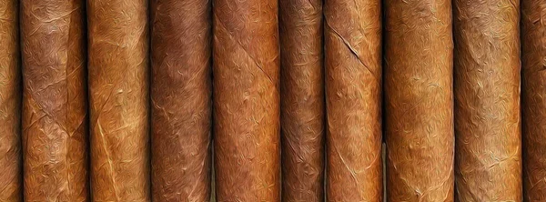 Horizontal Background Cuban Cigars Oil Painting Imitation Illustration — Stock Photo, Image
