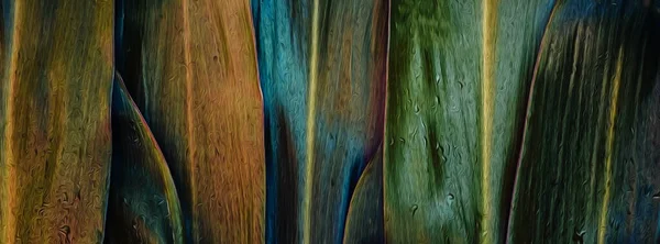 Háttér Trópusi Levelek Sárga Kék Zöld Barna Színekben Olajfestmény Utánzás — Stock Fotó