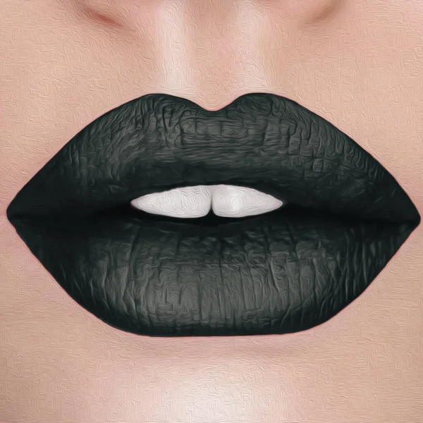 Zwarte Lippenstift Lippen Olieverf Imitatie Illustratie — Stockfoto