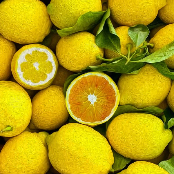 Зрізати Лимони Імітація Олійного Живопису Ілюстрація — стокове фото
