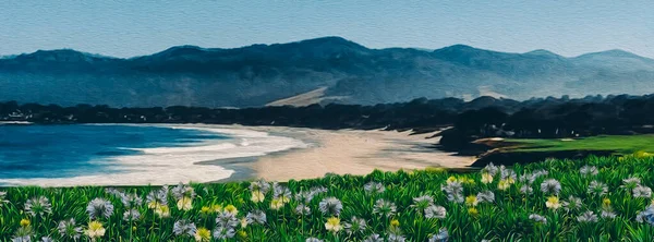 Lichtung Mit Wiesenblumen Auf Dem Hintergrund Der Lagune Imitation Von — Stockfoto