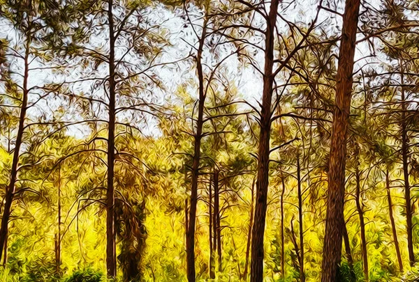 Las Słońcu Imitacja Malarstwa Olejnego Ilustracja — Zdjęcie stockowe