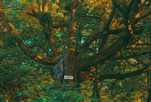 Старое Дерево Большой Короной Имитация Живописи Маслом Иллюстрация — стоковое фото
