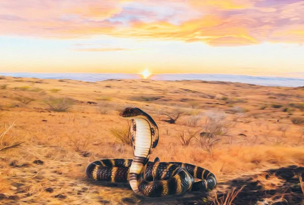 Tigre Cobra Costa Arenosa Imitação Pintura Óleo Ilustração — Fotografia de Stock