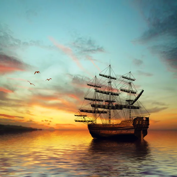 Sailboat against  beautiful landscape — Stock Photo, Image