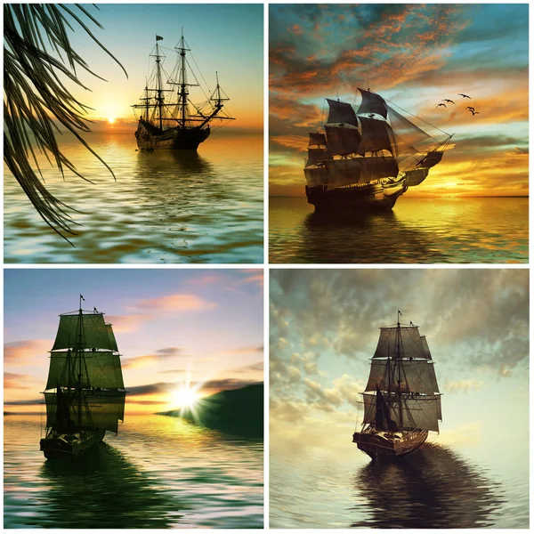 Barca a vela e paesaggio — Foto Stock