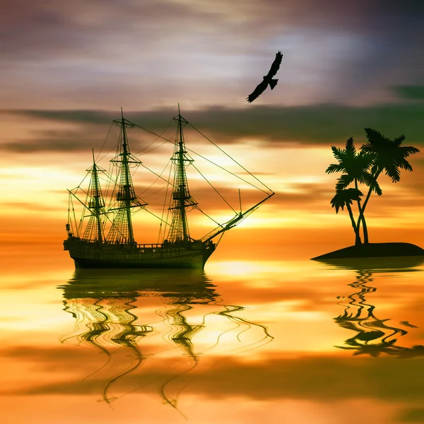 Zeilboot tijdens zonsopgang — Stockfoto