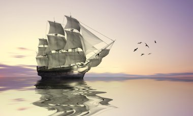 Yelkenli gündoğumu sırasında