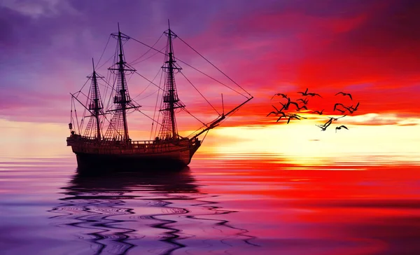 Barca a vela durante l'alba — Foto Stock