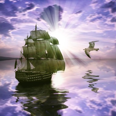 Yelkenli gündoğumu sırasında