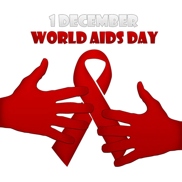 AIDS red ribbon sign in hands — Stock Photo, Image