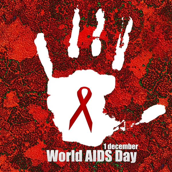 AIDS red ribbon sign in hand print — Stock Photo, Image