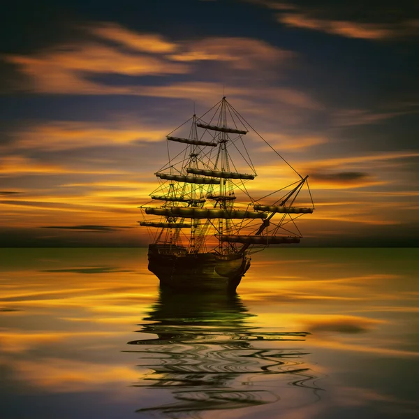 Segelbåt under sunrise — Stockfoto