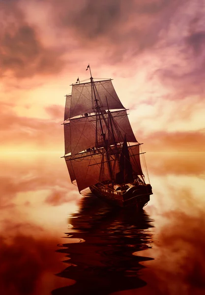Barca a vela durante l'alba — Foto Stock