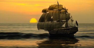 Yelkenli gündoğumu sırasında