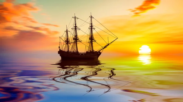 Zeilboot tijdens zonsopgang — Stockfoto