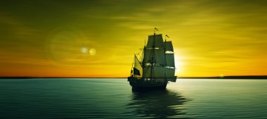 Yelkenli gündoğumu sırasında