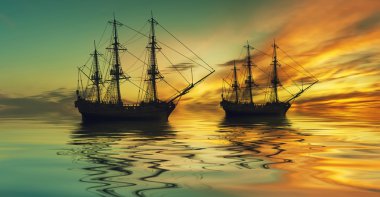 Yelkenli gündoğumu sırasında