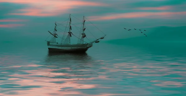 Segelbåt under sunrise — Stockfoto