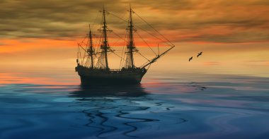 Yelkenli gündoğumu sırasında