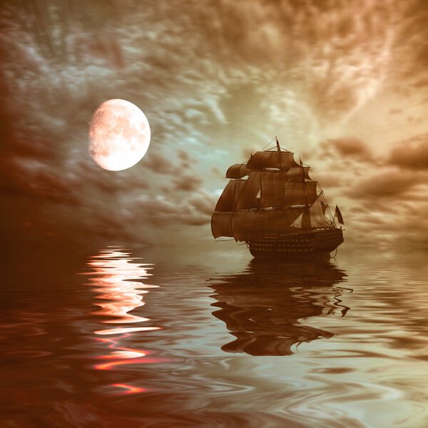 Парусник во время восхода солнца
