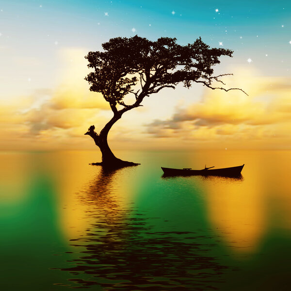 Красивый пейзаж с птицами
