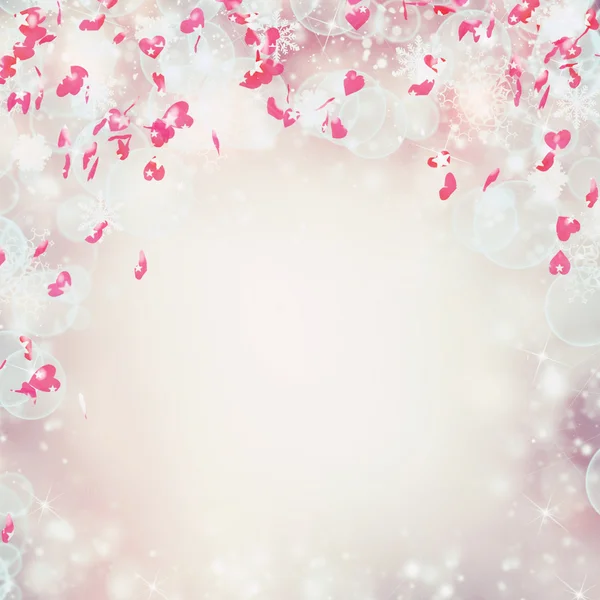 Christmas card with pink hearts — Stock Photo, Image