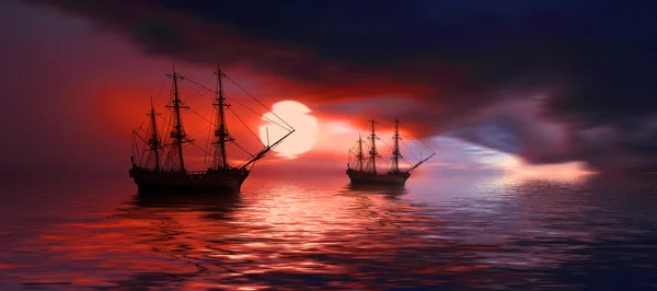 Vieux navires sur la mer — Photo
