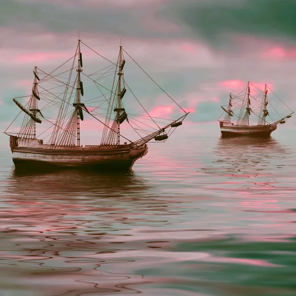 Segelbåtar mot solnedgången landskap — Stockfoto