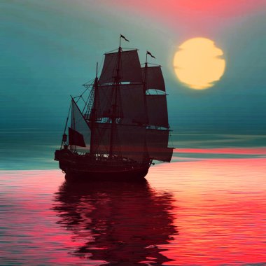 Yelkenli günbatımı manzara karşı